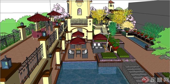 某欧式风格住宅小区休闲广场景观规划设计SU模型(3)