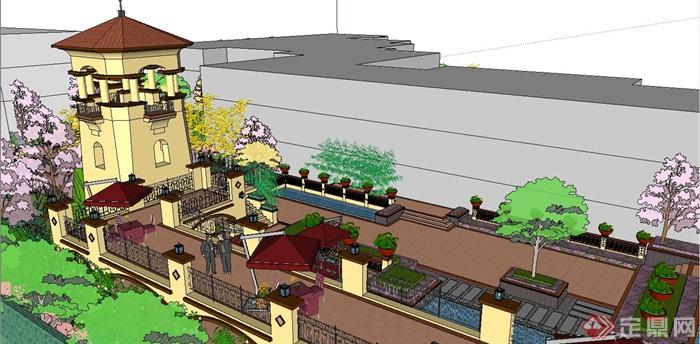 某欧式风格住宅小区休闲广场景观规划设计SU模型(4)