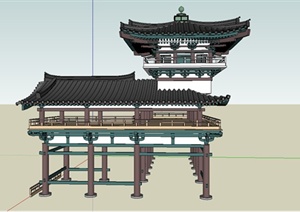 精致古典中式风格亭廊组合设计SU(草图大师)模型