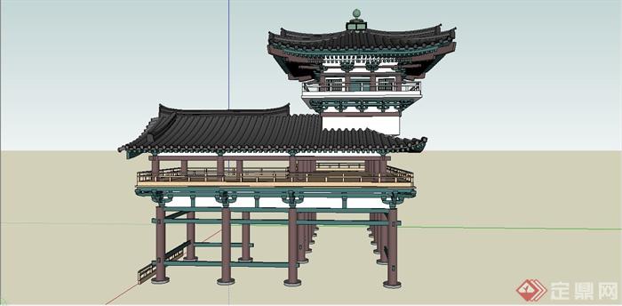 精致古典中式风格亭廊组合设计SU模型(1)