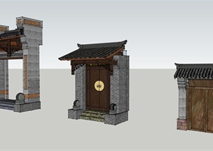 某现代中式风格四合院门设计SU(草图大师)模型