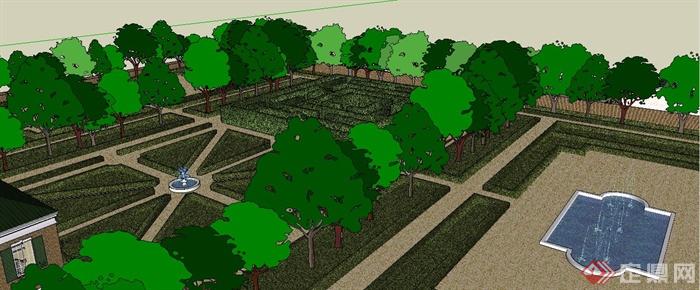 新古典风格别墅及庭院景观su模型(3)