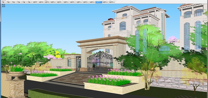 欧式双栋别墅花园SU细致设计模型(3)