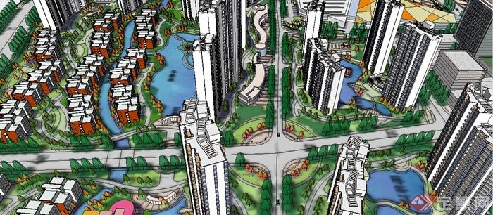 现代化城市规划建筑设计Su模型(1)