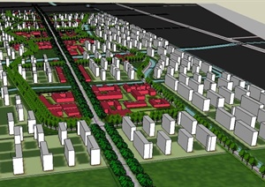 现代城市规划建筑体块SU(草图大师)模型