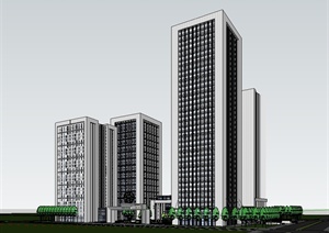 某现代风格行政高层办公建筑设计SU(草图大师)模型