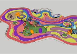 某现代风格幼儿园儿童游乐场地设计SU(草图大师)模型含JPG图片
