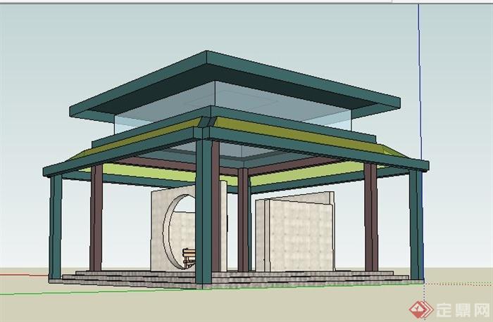 现代简约平顶景观亭设计su模型(2)