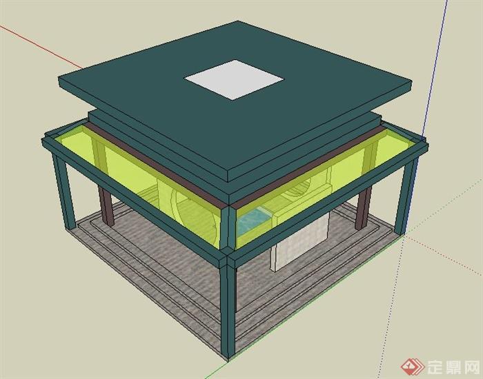 现代简约平顶景观亭设计su模型(1)