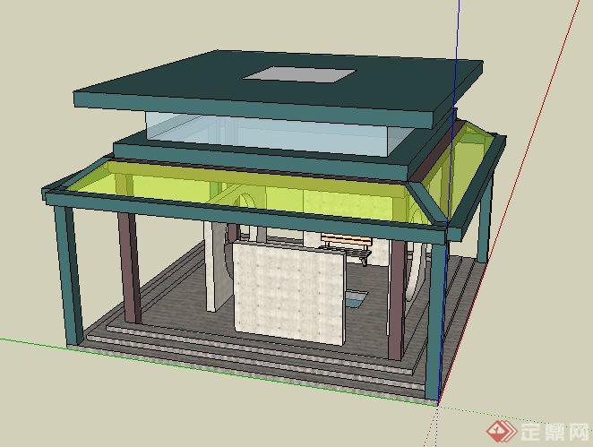 现代简约平顶景观亭设计su模型(3)