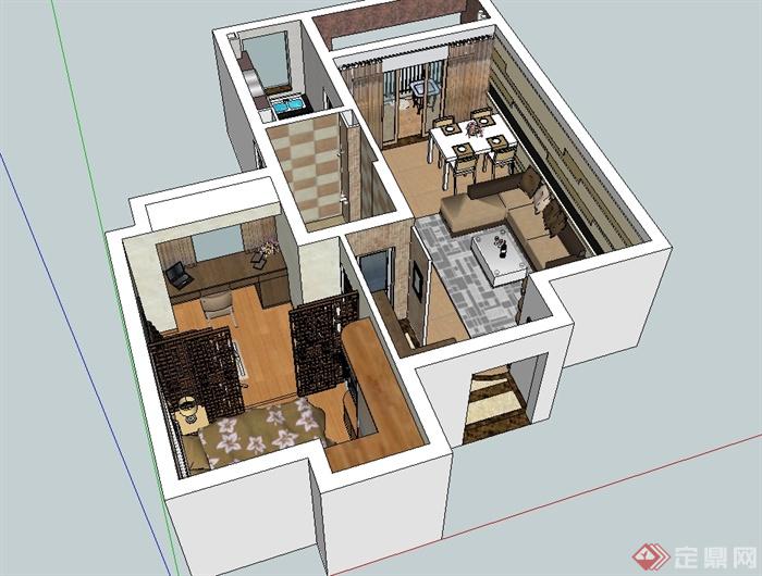 某现代风格小区户型室内空间设计su模型(2)