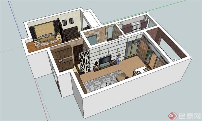 某现代风格小区户型室内空间设计su模型(3)