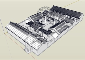 某古典中式风格详细四合院设计SU(草图大师)模型