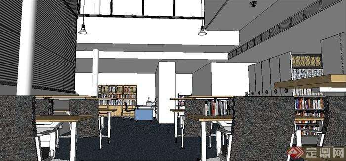 现代简约图书馆室内设计su模型(1)