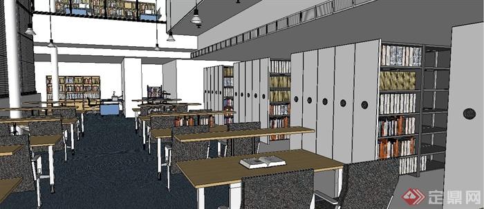 现代简约图书馆室内设计su模型(3)
