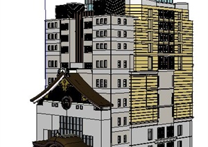中式小高层酒店建筑SU(草图大师)模型