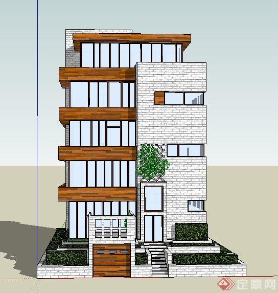 简约现代多层住宅楼建筑su单体模型(2)