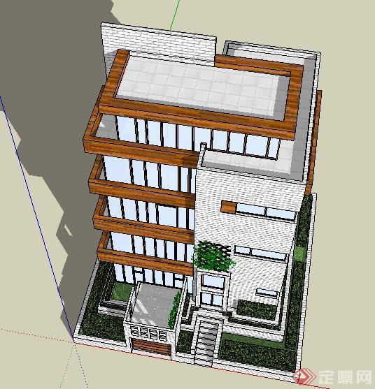 简约现代多层住宅楼建筑su单体模型(4)