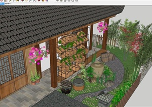 某中式白族特色民宿住宅庭院景观规划设计SU(草图大师)模型