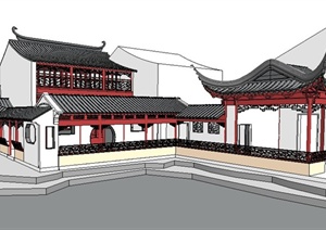 苏州园林中式风格文化建筑设计SU(草图大师)模型