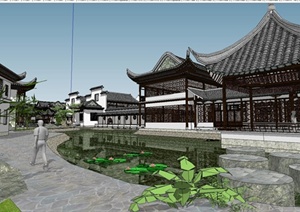古典中式风格苏州四大名园之拙政园建筑设计SU(草图大师)模型