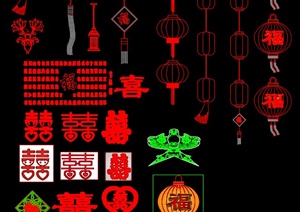 中国结灯笼囍字福字设计cad方案