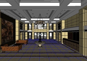 新古典风格酒店大堂室内设计SU(草图大师)模型