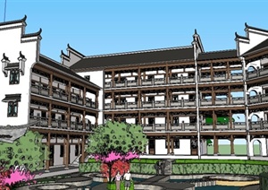 中式风格温泉会所建筑设计模型