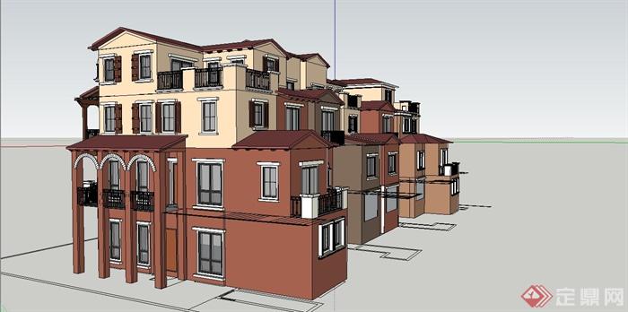 某细致欧式联排别墅建筑设计SU模型(3)