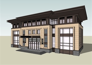 新古典风格详细办公楼建筑设计SU(草图大师)模型