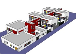 某现代风格幼儿园教学建筑设计SU(草图大师)模型含CAD施工图