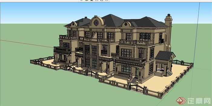 某法式精美联排别墅建筑设计SU模型(2)