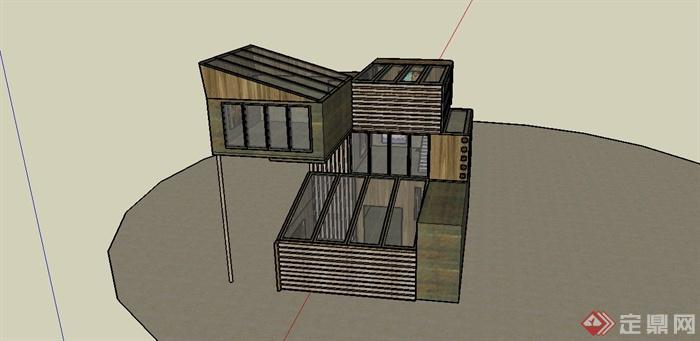 某现代风格创意木屋建筑设计SU模型(1)