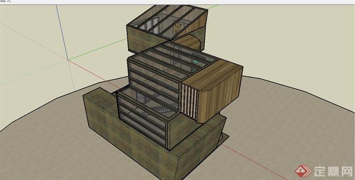 某现代风格创意木屋建筑设计SU模型(3)