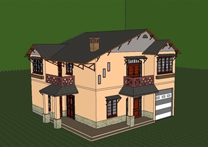 某现代中式风格两层私人别墅住宅楼设计SU(草图大师)模型