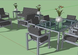 某现代风格户外桌椅设计SU(草图大师)模型