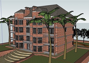 某欧式风格住宅公寓大楼设计SU(草图大师)模型