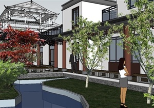 新中式风格疗养养生园建筑SU(草图大师)设计模型