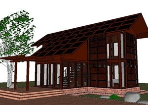 简约红色住宅别墅建筑设计SU(草图大师)模型