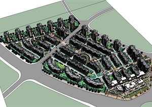 某欧式风格详细居住小区建筑及景观规划设计SU(草图大师)模型