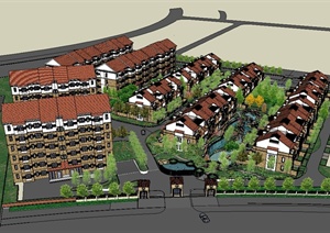 某欧式风格详细住宅楼小区建筑及景观规划设计SU(草图大师)模型
