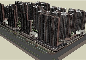 某现代风格商业住宅小区高层住宅楼设计SU(草图大师)模型