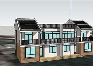 某日式风格双拼别墅建筑设计SU(草图大师)模型