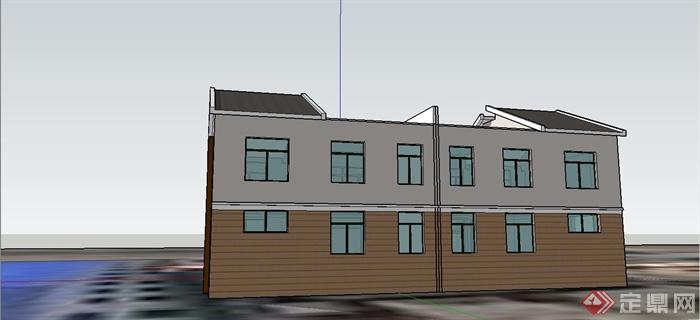 某日式风格双拼别墅建筑设计SU模型(2)