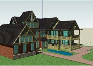 某简约英式风格独栋别墅住宅建筑设计SU(草图大师)模型