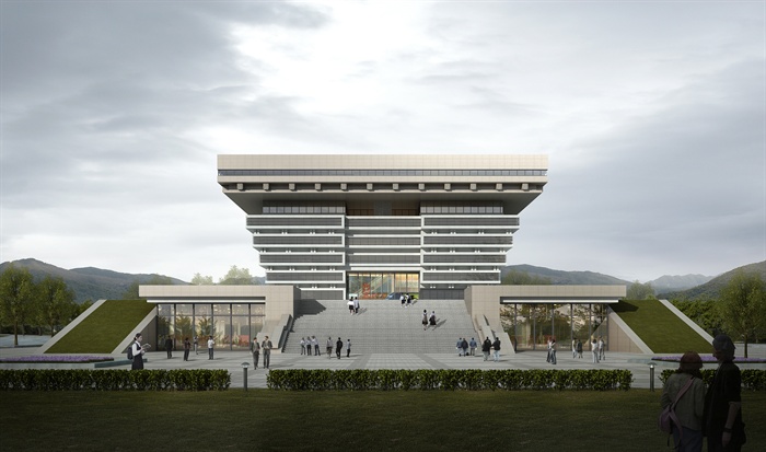 现代风格详细独特的图书馆建筑设计3d模型