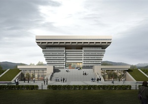 现代风格详细独特的图书馆建筑设计3d模型