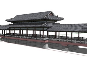某细致古典中式风格廊桥设计SU(草图大师)模型