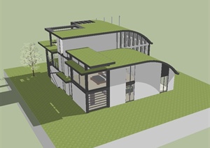 现代风格独特的别墅见及室内设计SU(草图大师)模型