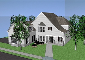 某美式风格详细多层的别墅住宅设计SU(草图大师)模型